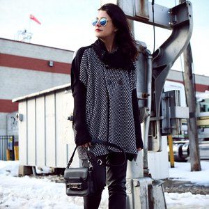 Limi Feu Black & White Houndstooth Wool Sweater Coat